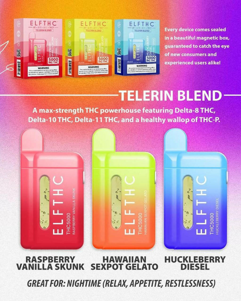 ELFTHC Telerin Blend D8+D10+D11+THC-P  380mah  Disposable Vape 5000MG 5Gram